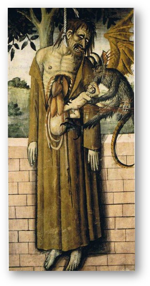 Painting of a hanged man with a demon and soul